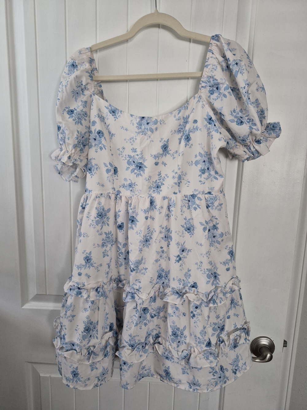 Altar'd State White and Blue Floral Puff-Sleeve Kids Dress